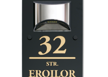 Numar Casa cu Lampa Solara, Negru/Auriu, Plexiglas