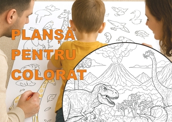 DINOZAURI – Planșă pentru colorat 120×60 cm – educativă și distractivă pentru copii