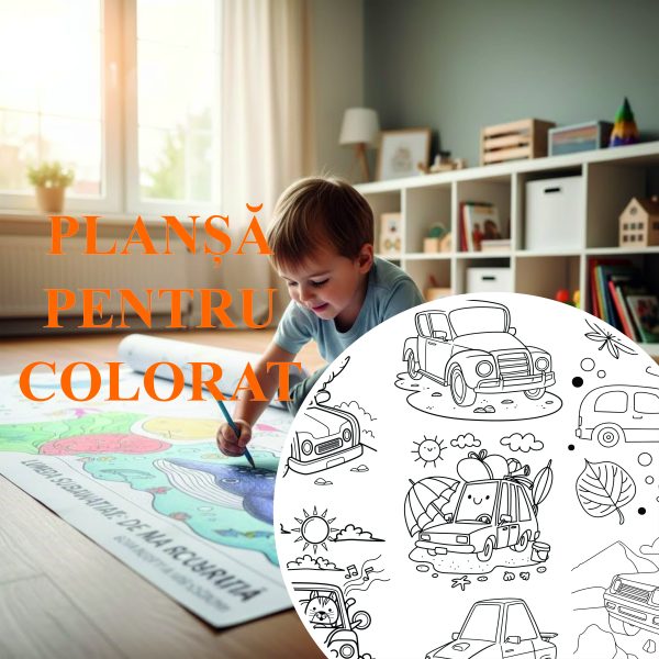 MAȘINI - Planșă pentru colorat 120x60 cm – educativă și distractivă pentru copii