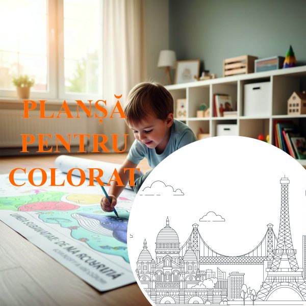 PARIS - Planșă pentru colorat 200x60 cm – educativă și distractivă pentru copii