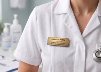 Ecuson personalizat cu nume și funcție Auriu– ecuson medic / asistent ABS gravat