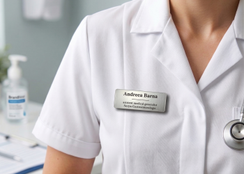 Ecuson personalizat cu nume și funcție Argintiu – ecuson medic / asistent ABS gravat
